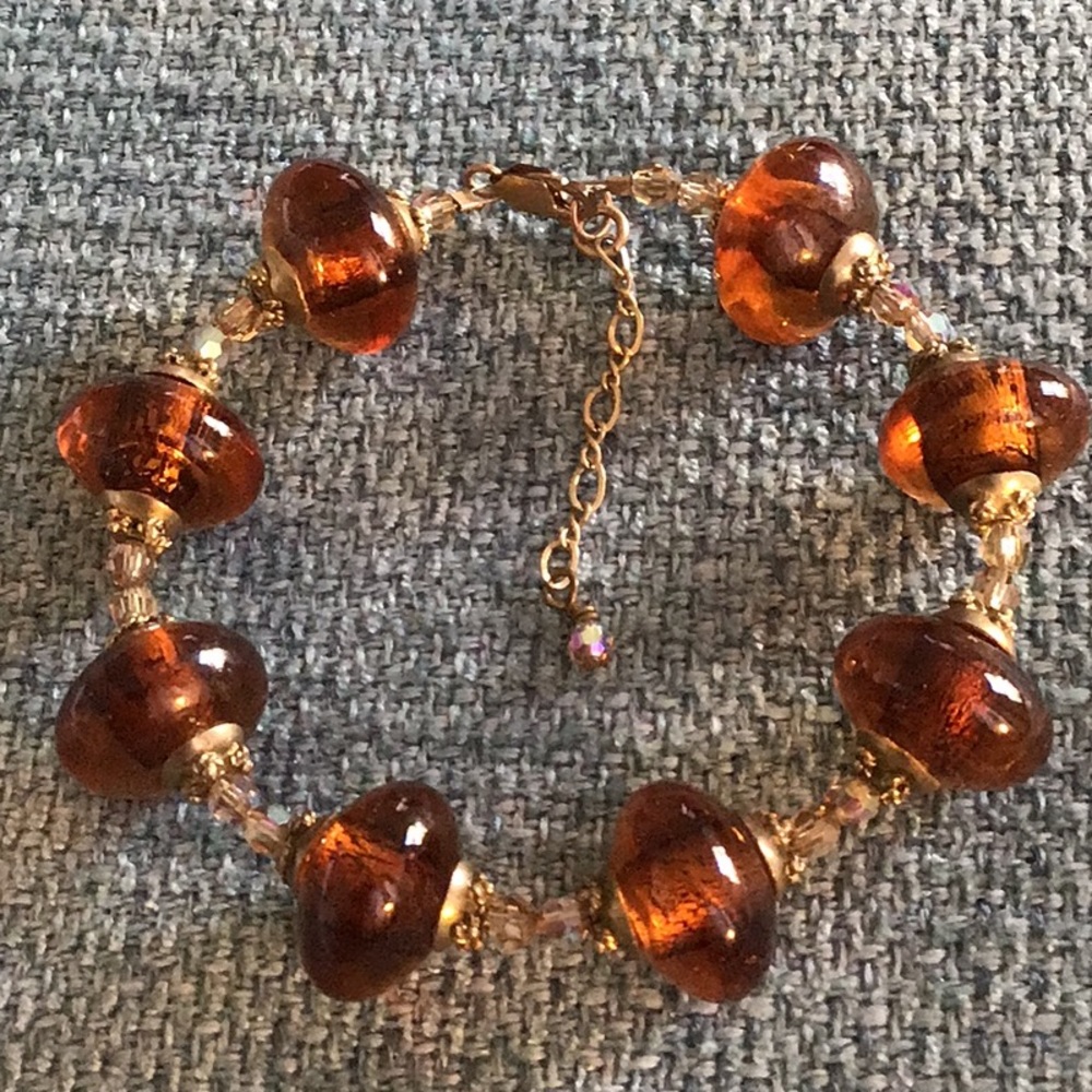 New. Murano glass gold plated Bali bead bracelet.